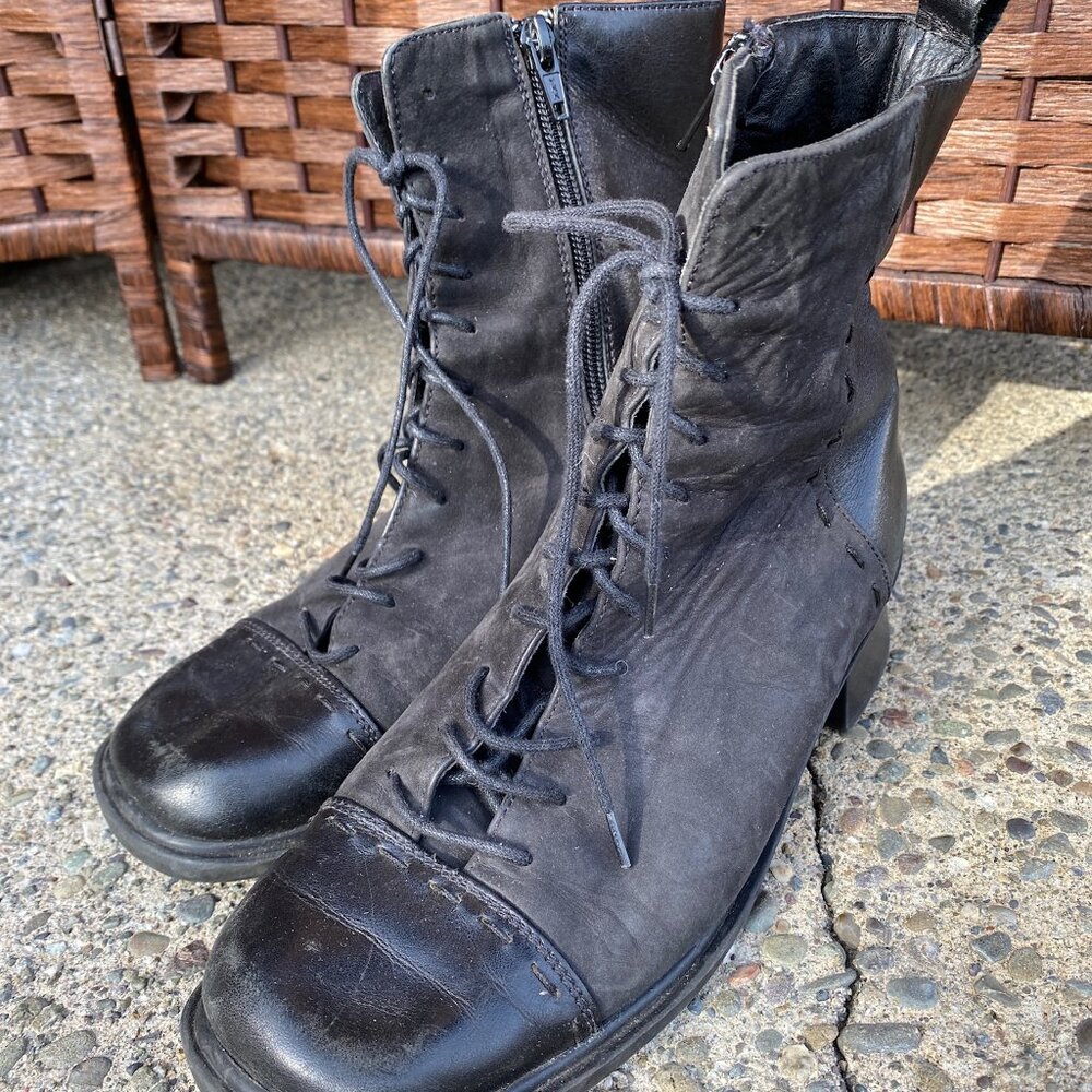 NAOT Black Leather & Suede Army Boots, Size 37